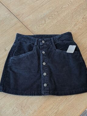Free People Black Corduroy Button-Front Mini Skirt